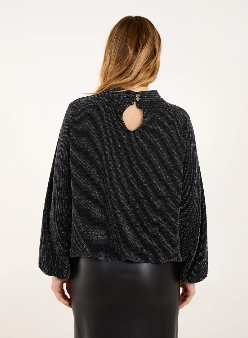 بلو فانيلا Metallic High Neck Puffball Top