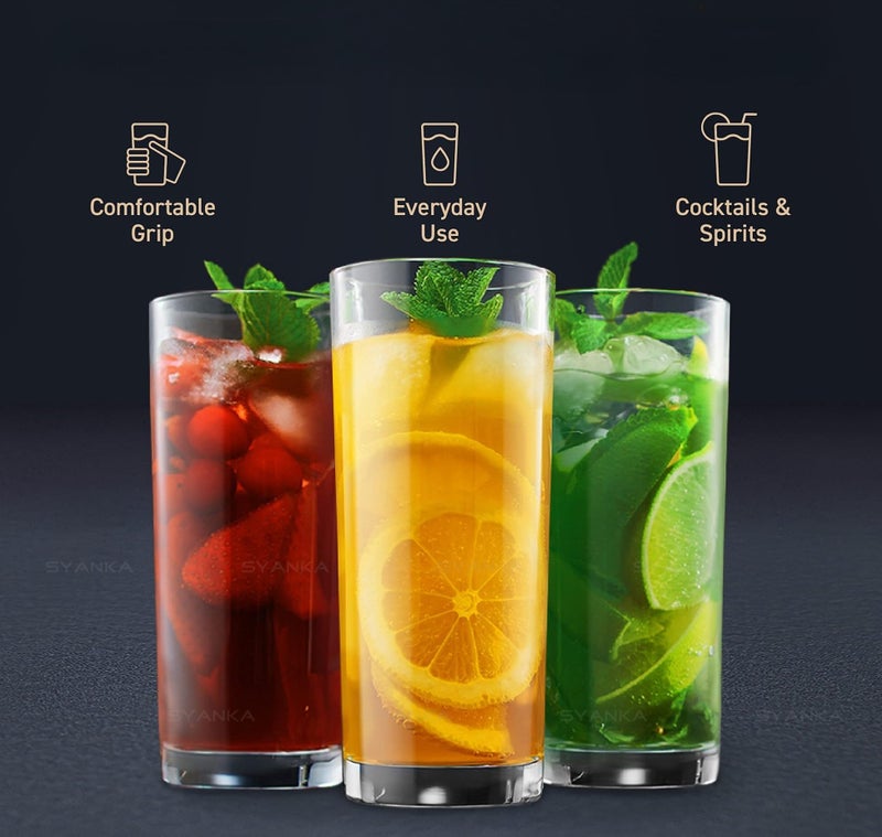 SYANKA Italian Premium Juice Glasses Set of 12 Transparent, 300ml, Water Glasses Crystal and Stylish Highball Drinking Glasses for Juice, Water and Cocktails - Image 2