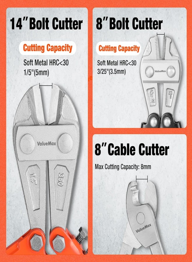 ValueMax Bolt Cutter Set, 3-Piece Heavy Duty, 14" and Mini 8" Cutters, 8" Cable Cutter With Carrying Bag for Locks, Steel Wire, Barbed Wire, Chains - Image 5