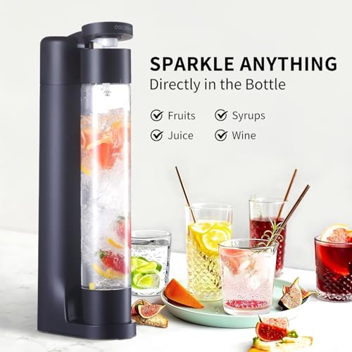 OSCEVIA Sparkling Water Machine Soda Maker Beverage Drink Dispenser for Home, Soda Streaming with 1L BPA Free Bottle, 2 Portable Bottle for travel, Seltzer & Carbonator Srew-in 60L CO2 (NOT Included), Black - Image 2
