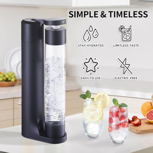 OSCEVIA Sparkling Water Machine Soda Maker Beverage Drink Dispenser for Home, Soda Streaming with 1L BPA Free Bottle, 2 Portable Bottle for travel, Seltzer & Carbonator Srew-in 60L CO2 (NOT Included), Black - Image 5