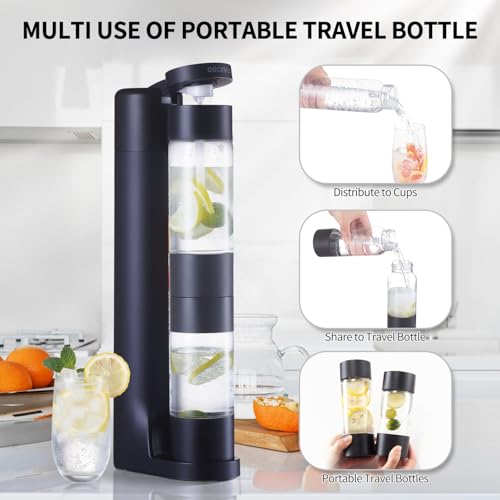 OSCEVIA Sparkling Water Machine Soda Maker Beverage Drink Dispenser for Home, Soda Streaming with 1L BPA Free Bottle, 2 Portable Bottle for travel, Seltzer & Carbonator Srew-in 60L CO2 (NOT Included), Black - Image 3