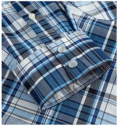 Double Pump Western Shirts for Men with Snap Buttons Regular Fit Plaid Mens Long Sleeve Shirts Casual,Blue White 009, Large - Image 4