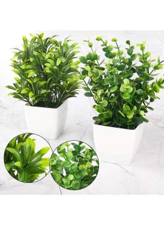 Rock Pow Whonline 2pcs Small Fake Plants, Mini Potted Plants for Home Bathroom Shelf Decor, Artificial Eucalyptus Plants for Office Desk Greenery Decoration  - Image 3
