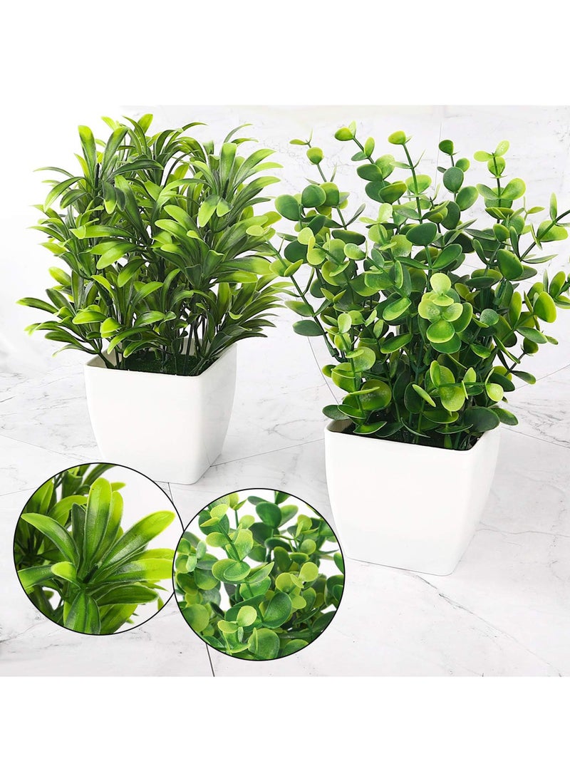 Rock Pow Whonline 2pcs Small Fake Plants, Mini Potted Plants for Home Bathroom Shelf Decor, Artificial Eucalyptus Plants for Office Desk Greenery Decoration  - Image 3