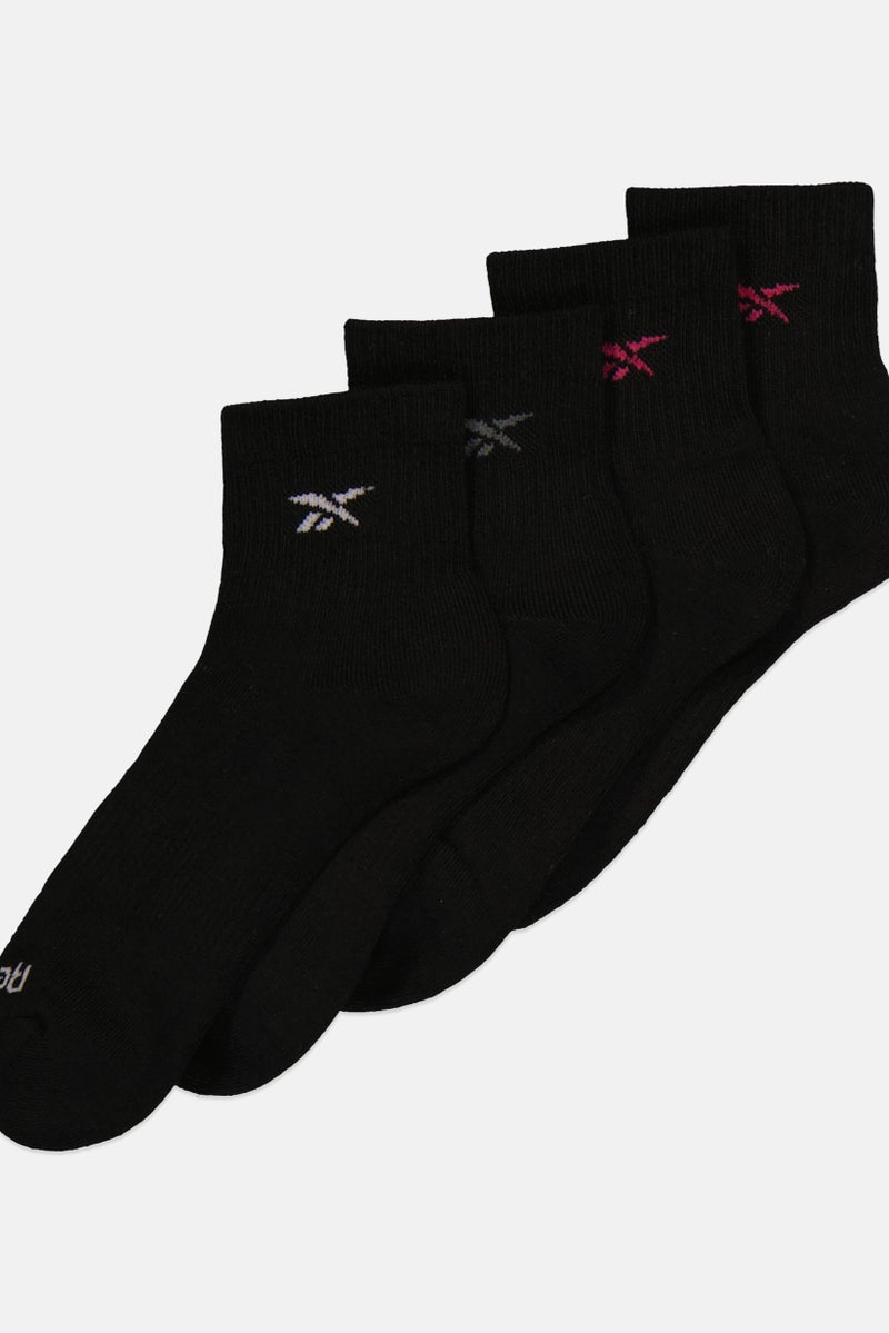 Reebok Women 6 Pairs Brand Logo Quarter Socks, Black - Image 2