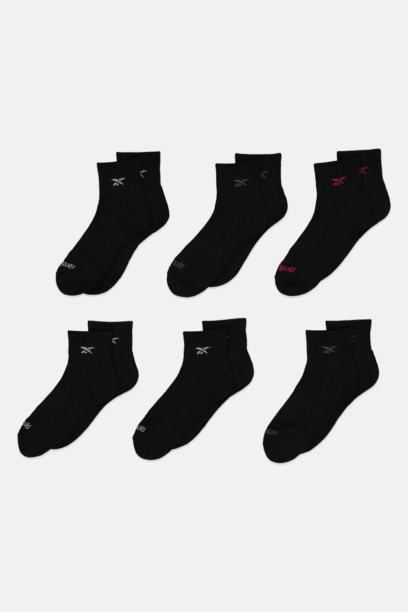 Reebok Women 6 Pairs Brand Logo Quarter Socks, Black - Image 1