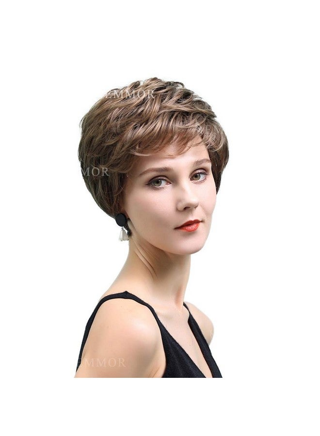 EMMOR Short Brown Human Hair Wigs For Women Blend Pixie Cut Wig With Bangnatural Daily Use Hair (Color 8T20) - Image 3