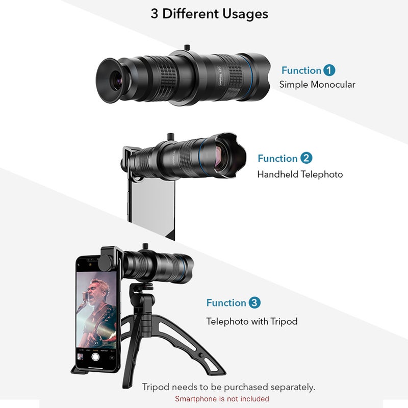 APEXEL APL-JS28X HD 28X Metal Single-tube Telescope Phone Telephoto Lens with Manual Focus for Most Smartphones for Traveling Sport Events Concert Bird Watching Photography - Image 3
