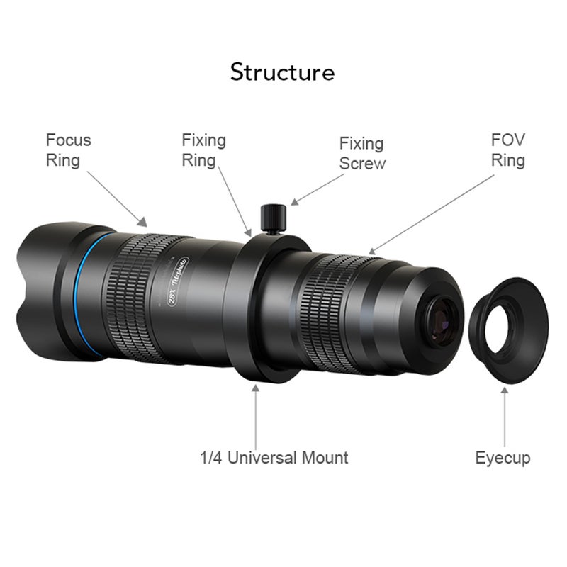 APEXEL APL-JS28X HD 28X Metal Single-tube Telescope Phone Telephoto Lens with Manual Focus for Most Smartphones for Traveling Sport Events Concert Bird Watching Photography - Image 4