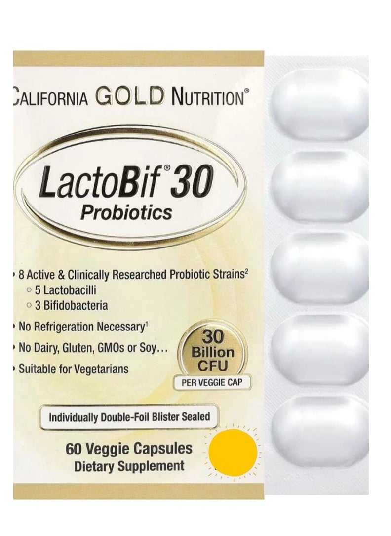 California Gold Nutrition - Lactobif Probiotics 30 Billion CFU Diatery Supplement - 60 Veg Capsules - Image 1