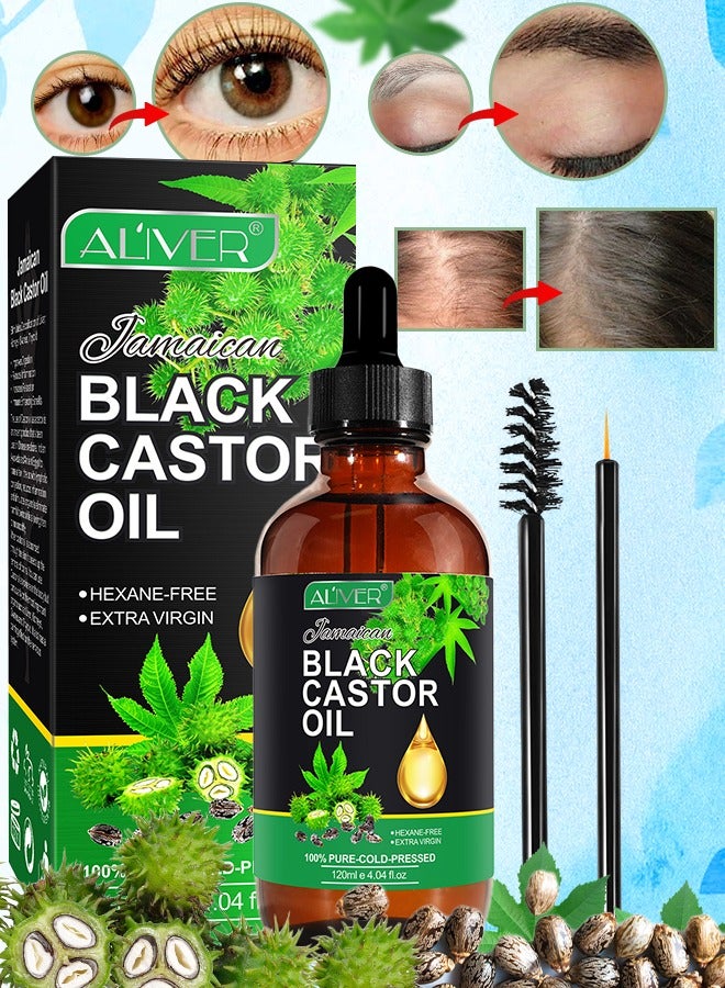 ALIVER 120ml Organic Castor Oil Pure Natural Massage Oil Cold Pressed Jamaican Black Castor Oil for Detox Compress Wrap Skin Conditioning Oil Hair Eyelash Oil Nourish Scalp Dry Skin Moisturizer Carrier Oil  - Image 1