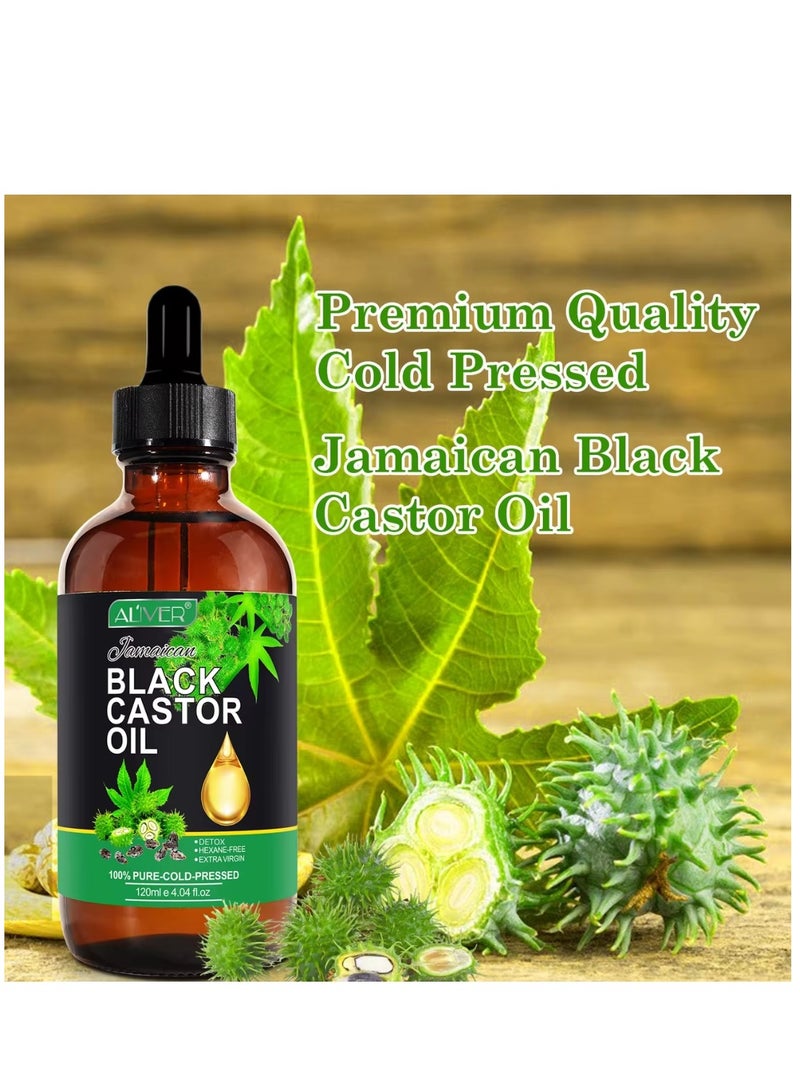 ALIVER 120ml Organic Castor Oil Pure Natural Massage Oil Cold Pressed Jamaican Black Castor Oil for Detox Compress Wrap Skin Conditioning Oil Hair Eyelash Oil Nourish Scalp Dry Skin Moisturizer Carrier Oil  - Image 3
