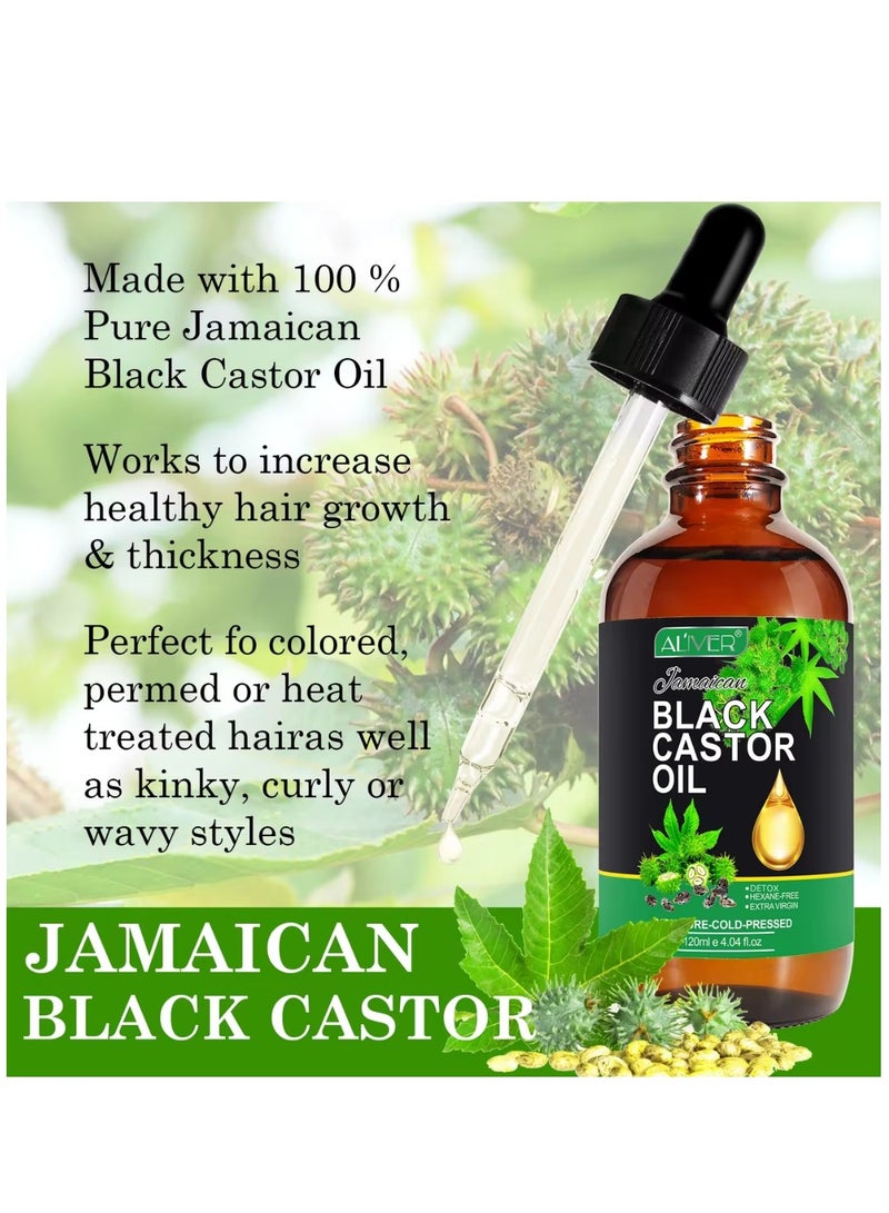 ALIVER 120ml Organic Castor Oil Pure Natural Massage Oil Cold Pressed Jamaican Black Castor Oil for Detox Compress Wrap Skin Conditioning Oil Hair Eyelash Oil Nourish Scalp Dry Skin Moisturizer Carrier Oil  - Image 4