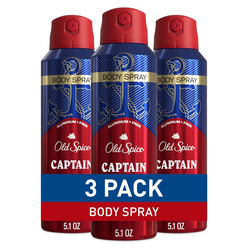 Old Spice Aluminum Free Body Spray for Men, 24/7 Odor Protection, 24/7 Lasting Fragnance & Freshness, Cologne Quality Scent, Captain with Bergamont Scent, 5.1 oz (Pack of 3) - Image 1
