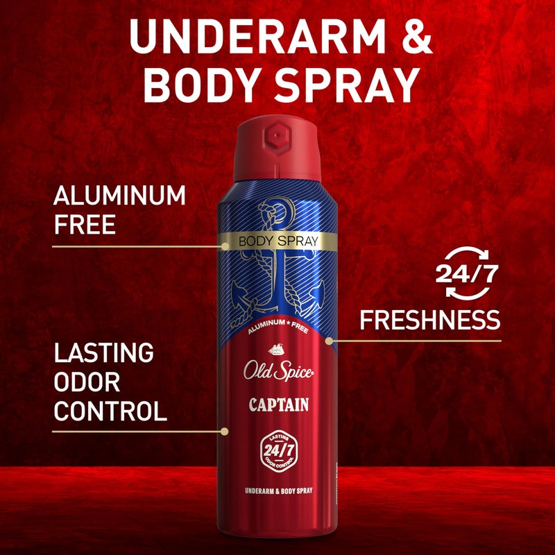 Old Spice Aluminum Free Body Spray for Men, 24/7 Odor Protection, 24/7 Lasting Fragnance & Freshness, Cologne Quality Scent, Captain with Bergamont Scent, 5.1 oz (Pack of 3) - Image 2