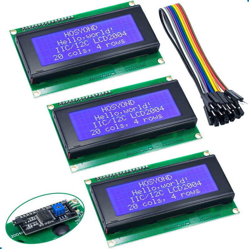 Hosyond 3pcs IIC I2C 2004 LCD Module 20x04 LCD Screen Module Display for Arduino Raspberry Pi - Image 1