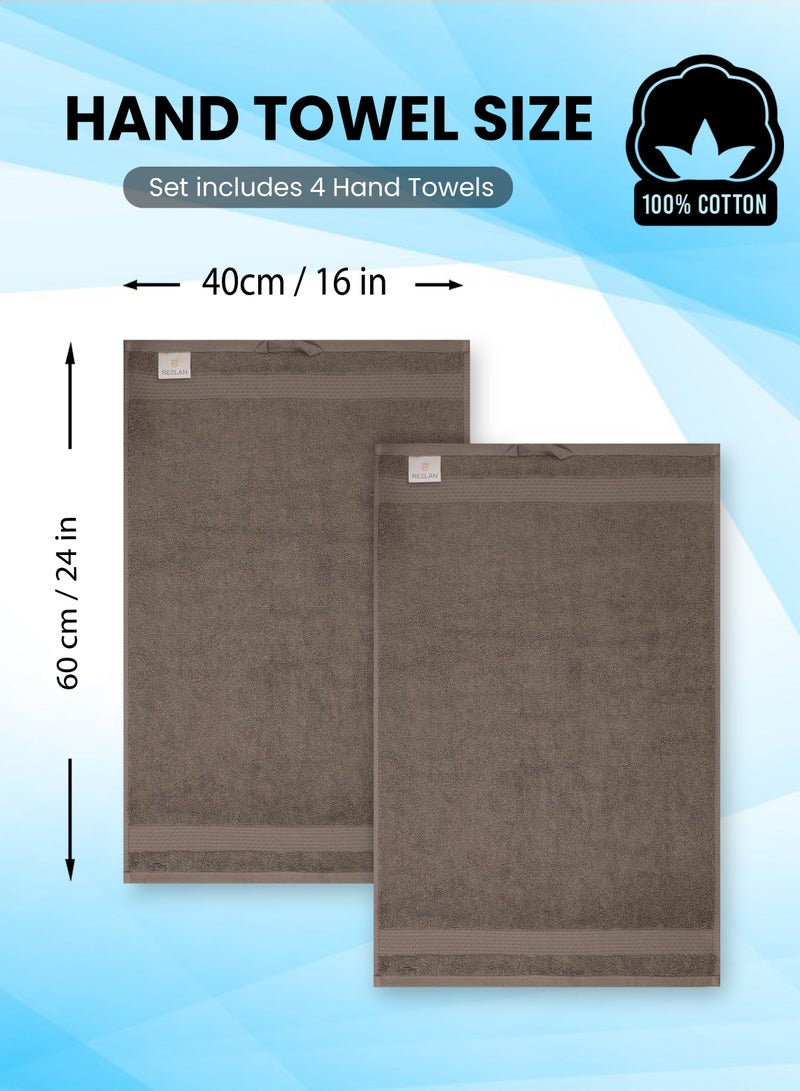 REZLAN UAE REZLAN Premium 4-Piece Hand Towel Set - 100% Cotton (40×60 cm/16×24 in) - Soft & Absorbent - DK GREY  - Image 4