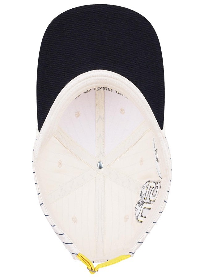 بينتس قبعة بيسبول مخططة بنقشة الفول السوداني، قبعة سنوبي الرياضية ذات مشبك خلفي، شعار مطرز ومقاس قابل للتعديل، أبيض وكحلي - Image 5