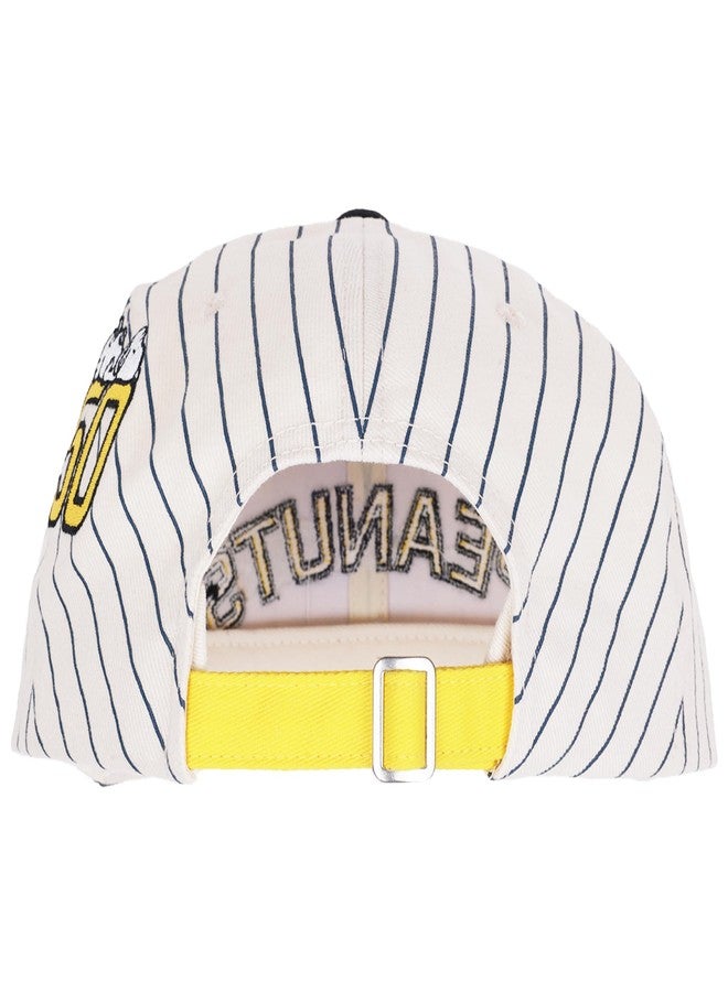 بينتس قبعة بيسبول مخططة بنقشة الفول السوداني، قبعة سنوبي الرياضية ذات مشبك خلفي، شعار مطرز ومقاس قابل للتعديل، أبيض وكحلي - Image 3