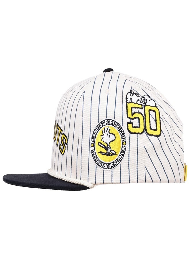 بينتس قبعة بيسبول مخططة بنقشة الفول السوداني، قبعة سنوبي الرياضية ذات مشبك خلفي، شعار مطرز ومقاس قابل للتعديل، أبيض وكحلي - Image 4