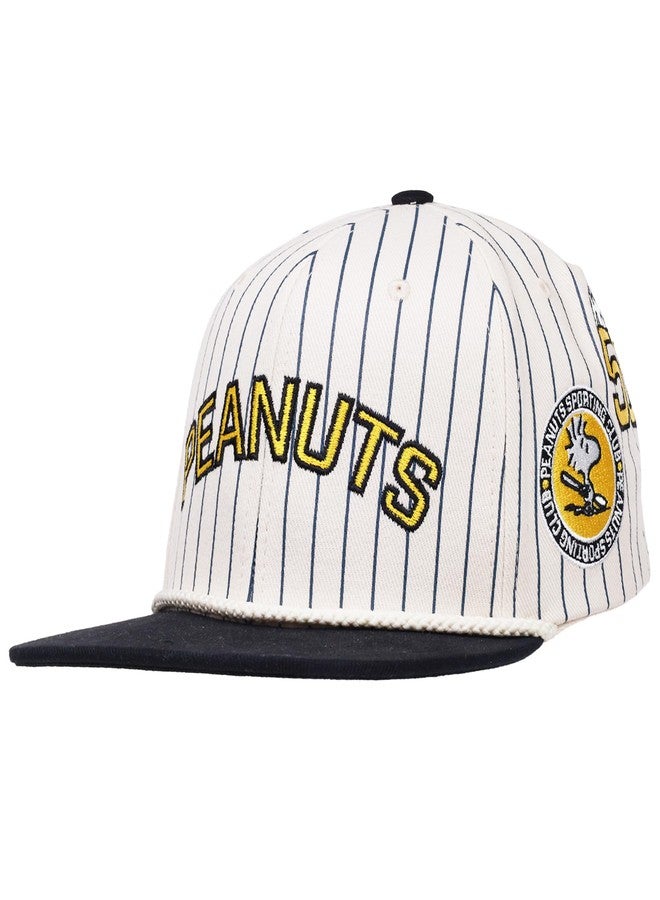 بينتس قبعة بيسبول مخططة بنقشة الفول السوداني، قبعة سنوبي الرياضية ذات مشبك خلفي، شعار مطرز ومقاس قابل للتعديل، أبيض وكحلي - Image 1