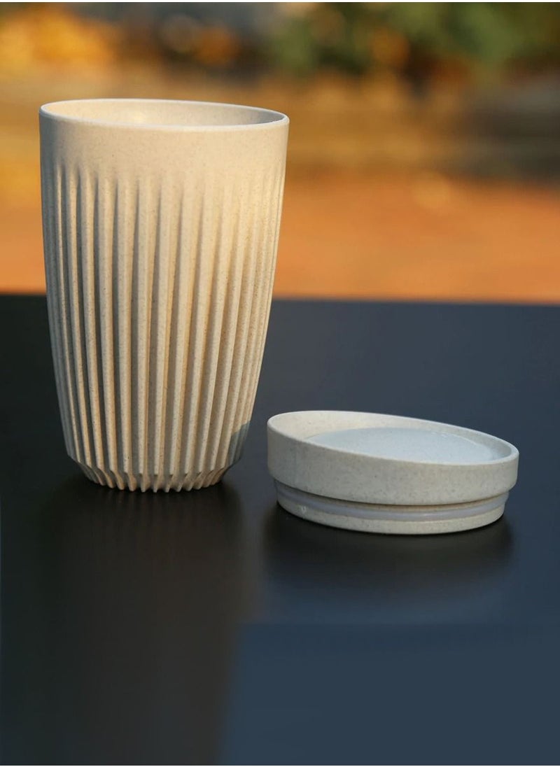 Natural reusable coffee cup with airtight lid made with coffee husk with sophisticated design health friendly materiel keeps you safe carry your drink with style and class it will keep your drink hot