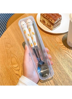 Japanese And Korean Cartoon Stainless Steel Tableware Spoon Fork Student Outdoor Camping Cute Rabbit Rabbit Cat Claw Spoon Fork Set-Specifications:Radish White Rabbit Spoon Fork Set (transparent Box)