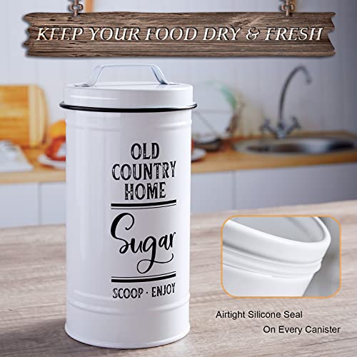 DAYYET Canisters Sets for the Kitchen, Airtight Kitchen Canisters for Countertop, Flour and Sugar Containers, Tea Coffee Sugar Canister Set, Coffee Bar Decor and Accessories, Set of 4, White - Image 3