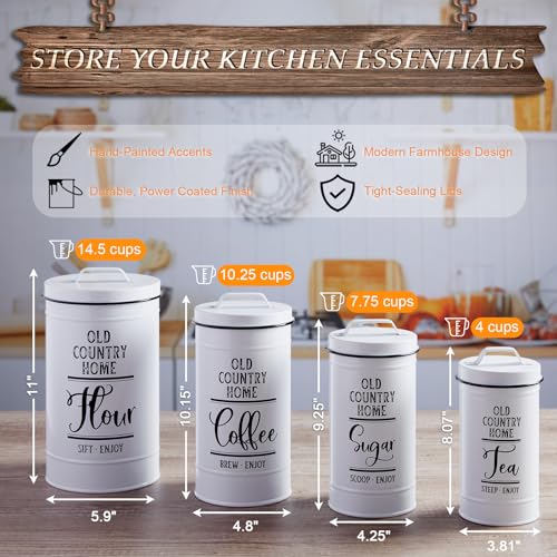DAYYET Canisters Sets for the Kitchen, Airtight Kitchen Canisters for Countertop, Flour and Sugar Containers, Tea Coffee Sugar Canister Set, Coffee Bar Decor and Accessories, Set of 4, White - Image 2