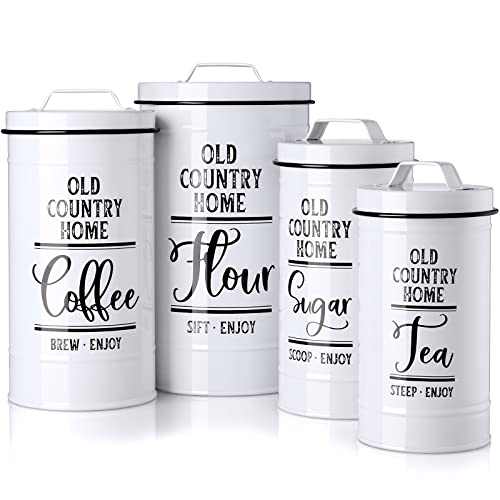DAYYET Canisters Sets for the Kitchen, Airtight Kitchen Canisters for Countertop, Flour and Sugar Containers, Tea Coffee Sugar Canister Set, Coffee Bar Decor and Accessories, Set of 4, White - Image 1