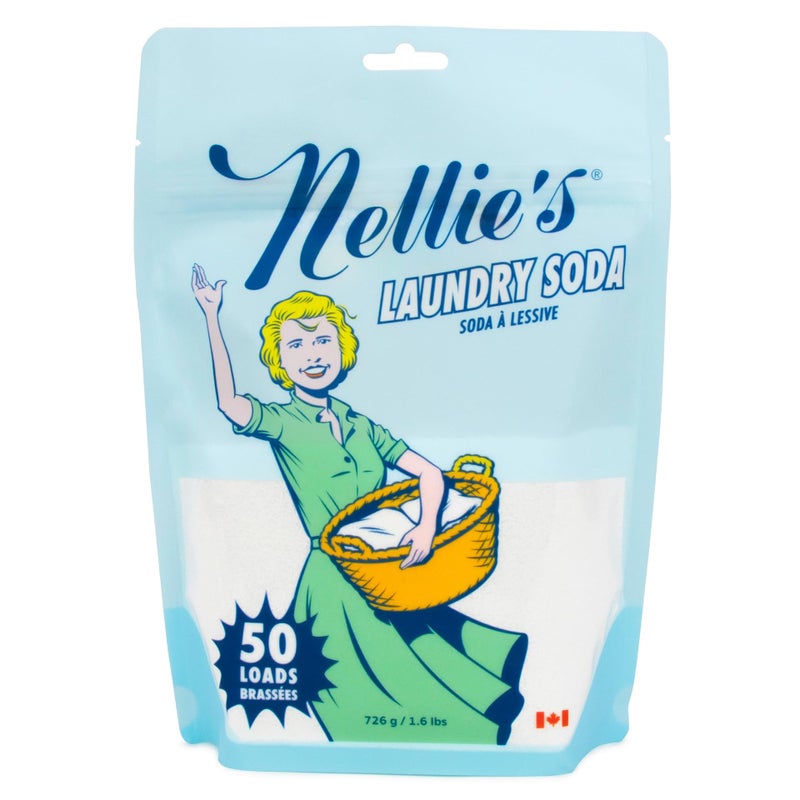 Nellie's Nellies Laundry Soda Concentrated Laundry Detergent Powder 50 Load Pouch FragranceFree NonToxic Septic Safe Dissolves Quickly Rinses ResidueFree Made in Canada