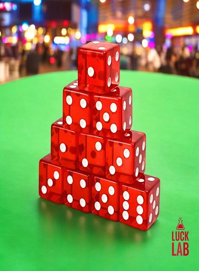 Luck Lab 10 Piece 19 mm Dice Pack - Acrylic and Translucent D6 Dice, Square w/Rounded Edge for Casino, Craps, RPG MTG DND Dice Table Games and Board Games (Red) - Image 2