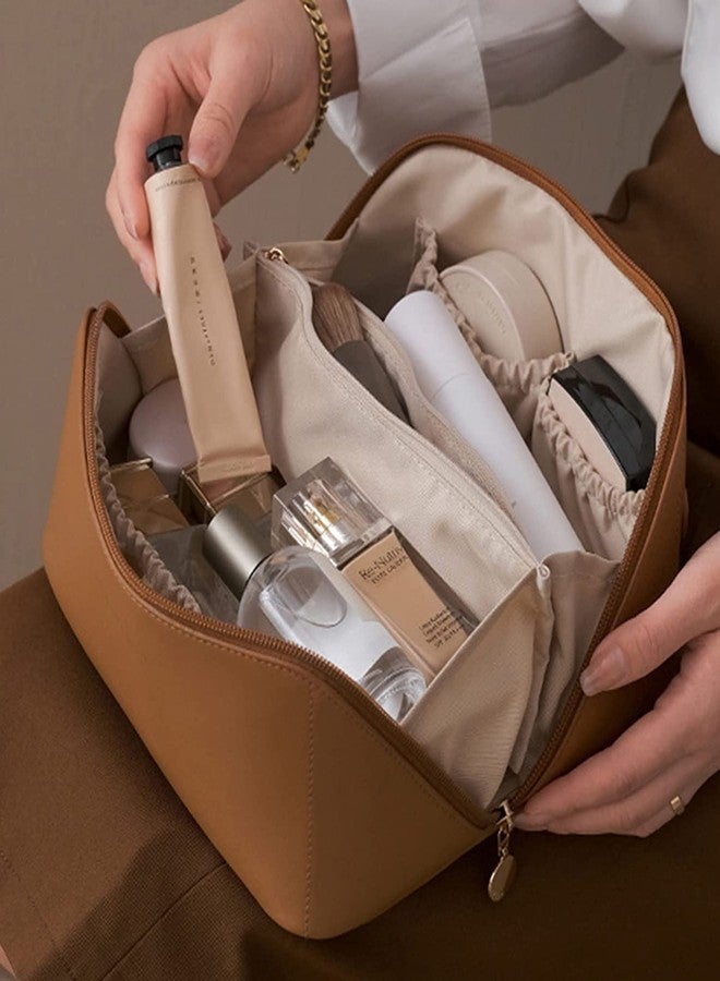 SHOPECOM New Portable Cosmetic Bags, Large-Capacity Travel Makeup Bag for Women, Waterproof PU Leather Makeup Organizer Bag with Dividers and Handle - Multicolor - Image 4