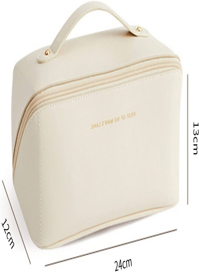 SHOPECOM New Portable Cosmetic Bags, Large-Capacity Travel Makeup Bag for Women, Waterproof PU Leather Makeup Organizer Bag with Dividers and Handle - Multicolor - Image 2