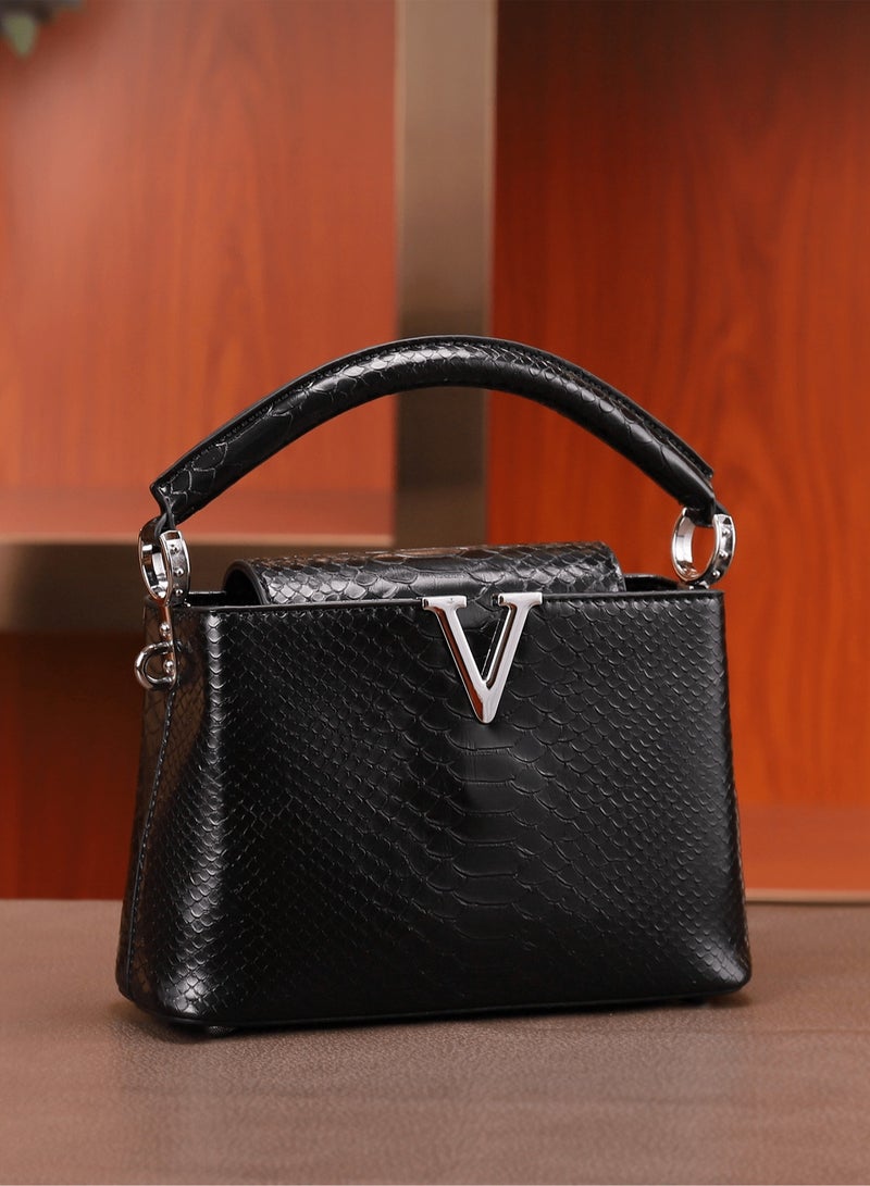 POHO Luxurious Brand Handbag For Ladies, With High-End Custom Design In Imitation Of Snake Pattern, Classic V-Letter Medium-Sized Snake Pattern Handbag. It Goes Well With Exquisite Evening Gowns And Is Suitable As A Gift For Girls, Friends And Family At Parties - Image 2