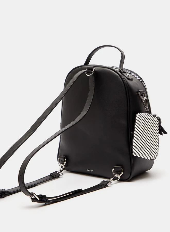 MISSY Printed Zipper Backpack with Adjustable Straps and Detachable Pouch