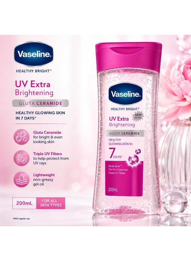 فازلين زيت جل للجسم "فازلين هيلثي برايت" (Vaseline Healthy Bright) بتركيبة UV Extra Brightening المعززة بمركب "غلوتا-سيراميد" (Gluta-Ceramide)؛ زيت مرطب خفيف الوزن لبشرة صحية ومشرقة، 200 مل، عبوة واحدة. - Image 2