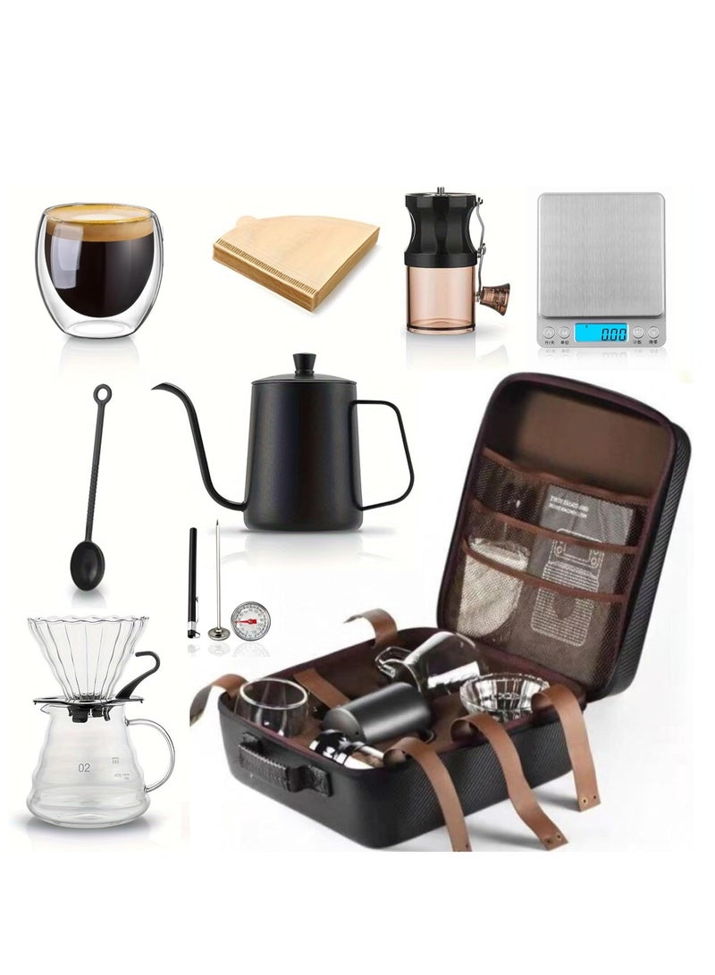 DLC Coffee Maker Set Alfar V60 10-Piece with Dripper, Grinder, Kettle, Scale, Mug & More - Complete Pour-Over Kit with Thermometer & Carrying Bag - Image 1
