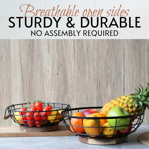WILDMOS Fruit Basket,black Wire Basket with Acacia Wood Base,large Fruit Bowl for Countertop,black Baskets for Fruits, Breads, Vegetables Storage. (10-inch) - Image 5