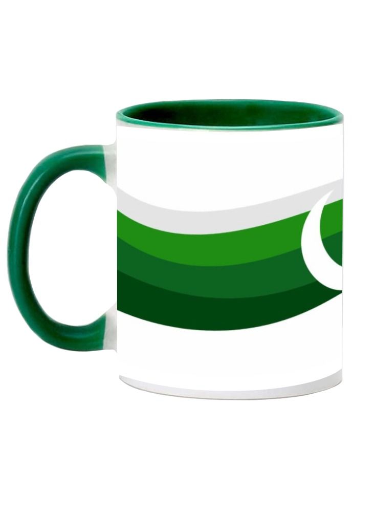 MEC Pakistan Flag Design Printed Coffee Mug 11Oz Dark Green Handle - Image 1