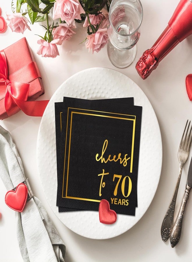 Quera Cheers to 70 Years gold foil Cocktail Napkins Paper Napkins Happy 65th Birthday Decorations for Wedding Anniversary Party Decorations | 50-Pack 2-Ply Napkins | 5 x 5 inch folded (Black) - Image 5