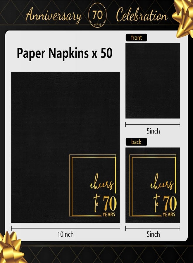Quera Cheers to 70 Years gold foil Cocktail Napkins Paper Napkins Happy 65th Birthday Decorations for Wedding Anniversary Party Decorations | 50-Pack 2-Ply Napkins | 5 x 5 inch folded (Black) - Image 2
