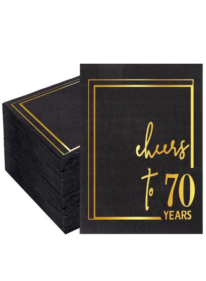 Quera Cheers to 70 Years gold foil Cocktail Napkins Paper Napkins Happy 65th Birthday Decorations for Wedding Anniversary Party Decorations | 50-Pack 2-Ply Napkins | 5 x 5 inch folded (Black) - Image 1