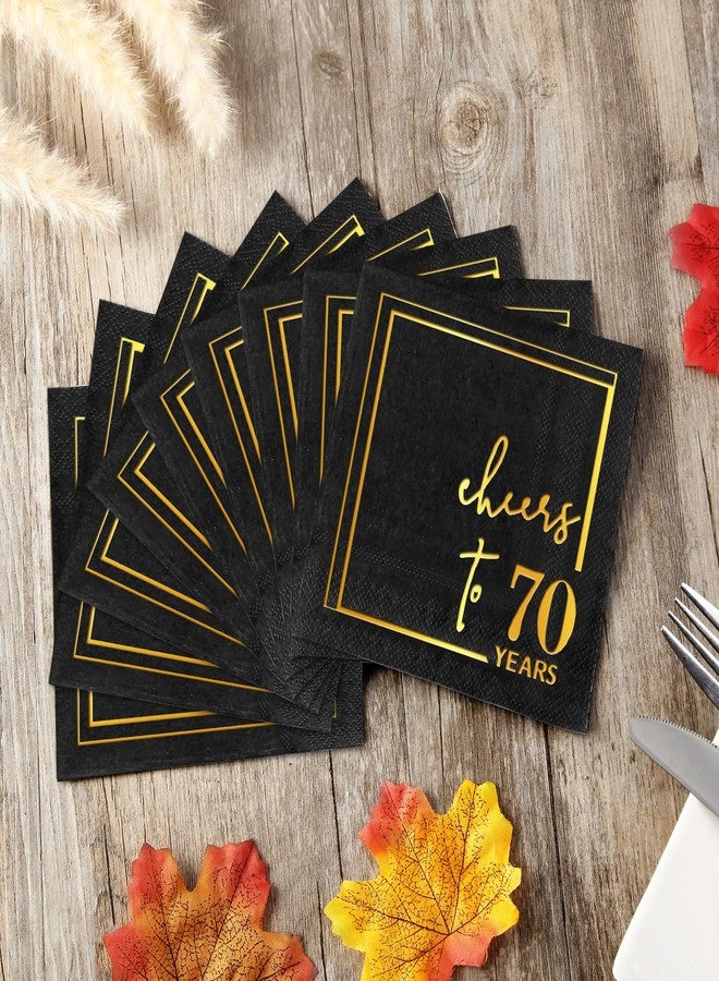 Quera Cheers to 70 Years gold foil Cocktail Napkins Paper Napkins Happy 65th Birthday Decorations for Wedding Anniversary Party Decorations | 50-Pack 2-Ply Napkins | 5 x 5 inch folded (Black) - Image 3