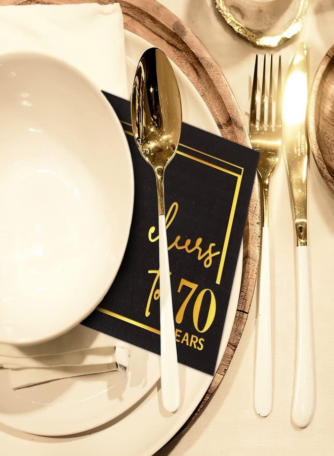 Quera Cheers to 70 Years gold foil Cocktail Napkins Paper Napkins Happy 65th Birthday Decorations for Wedding Anniversary Party Decorations | 50-Pack 2-Ply Napkins | 5 x 5 inch folded (Black) - Image 4