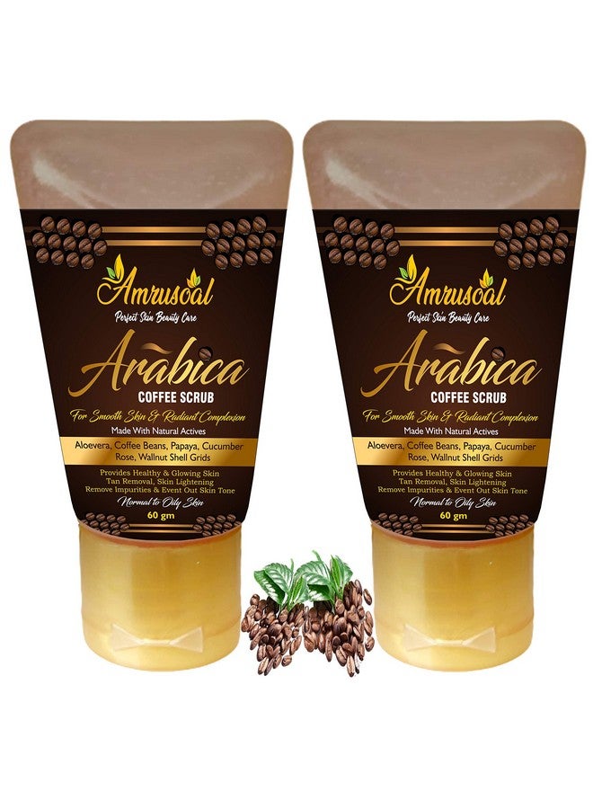 AMRUSOAL Arabica Coffee Scrub for face and body PACK OF TWO | Deep Cleansing | Glowing skin | Anti-Cellulite For He & She | Tan removal | Whitening Moisturizer| Fruit Extracts Caffeinated - 60 gm - Image 1