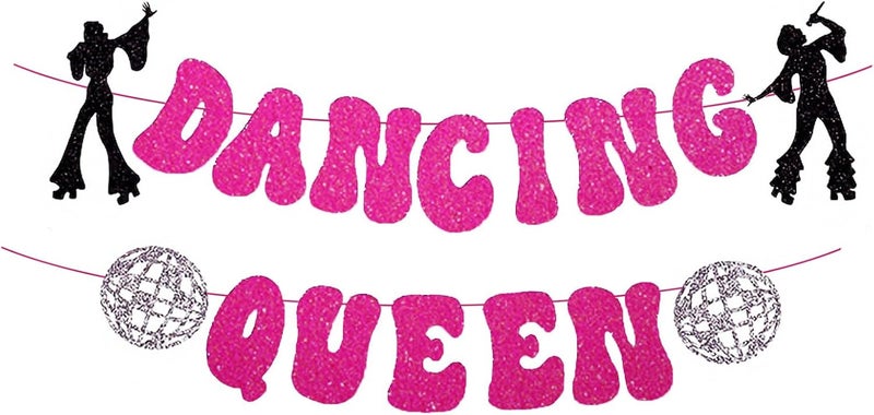 Konsait زينة حفلة ملكة الرقص من كونسايت - لافتة ملكة الرقص - زينة حفلة ماما ميا - لافتة كرة الديسكو لحفلات عيد الميلاد وحفلات الزفاف باللون الأحمر البرقوق - Image 1