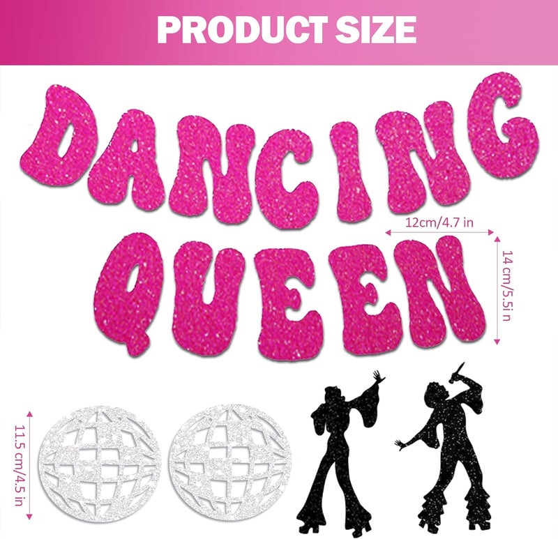 Konsait زينة حفلة ملكة الرقص من كونسايت - لافتة ملكة الرقص - زينة حفلة ماما ميا - لافتة كرة الديسكو لحفلات عيد الميلاد وحفلات الزفاف باللون الأحمر البرقوق - Image 4