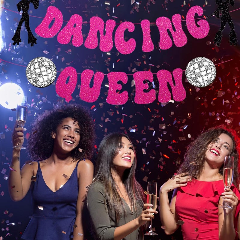 Konsait زينة حفلة ملكة الرقص من كونسايت - لافتة ملكة الرقص - زينة حفلة ماما ميا - لافتة كرة الديسكو لحفلات عيد الميلاد وحفلات الزفاف باللون الأحمر البرقوق - Image 5